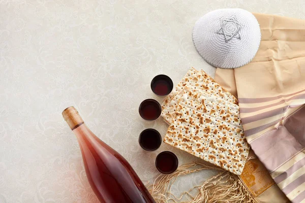 Stock image Jewish Passover holiday. Matzah and red kosher