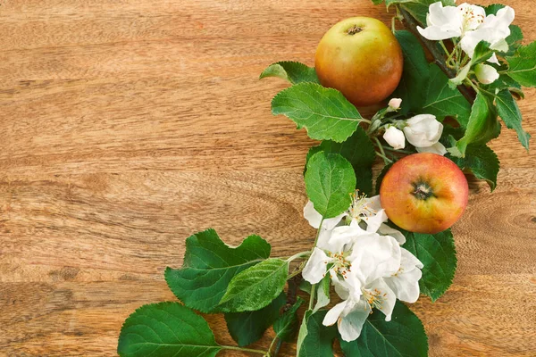 Kvetoucí Pozdní Snídaně Jablky Izolované Dřevěném Pozadí — Stock fotografie