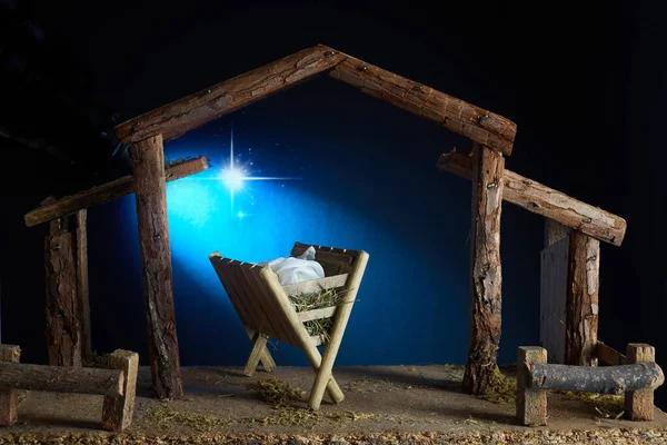Christmas Nativity Scene Baby Jesus Manger — Stock Photo, Image