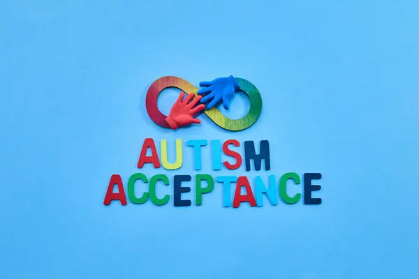 Miesiąc Akceptacji Autyzmu Nieskończoność Symbolem Autyzmu Przyjmowanie Autystycznych Osób Obrazy Stockowe bez tantiem
