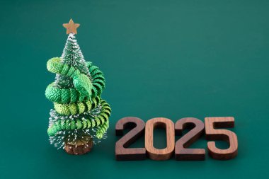 Chinese New Year. A decorative mini Christmas tree with green snake and a star on top against a dark green background. clipart