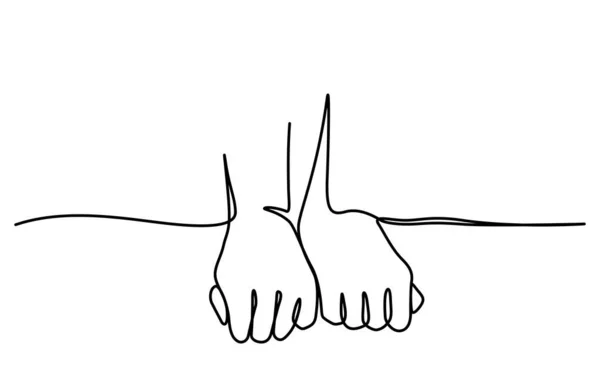 Одна Строка Рисунок Пара Рук Вместе Иллюстрация — стоковый вектор