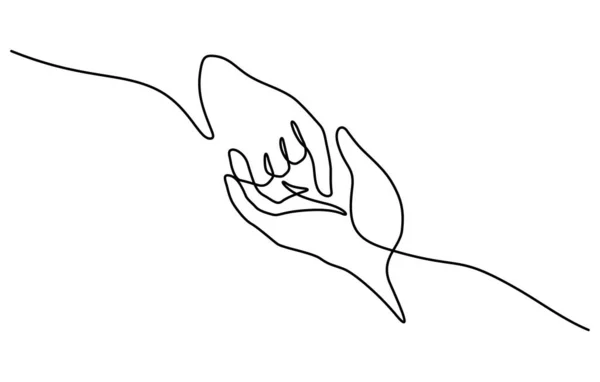 Desenho Linha Contínua Mãos Juntas Segurando Tocando Ilustração Para Cartão — Vetor de Stock