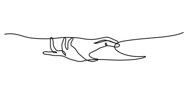 Uma Linha Desenho Duas Mãos Segurando Juntos Ilustração Vetorial — Vetor de Stock