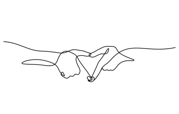 Eine Linienzeichnung Von Zwei Händen Die Herzform Zeichen Illustration — Stockvektor
