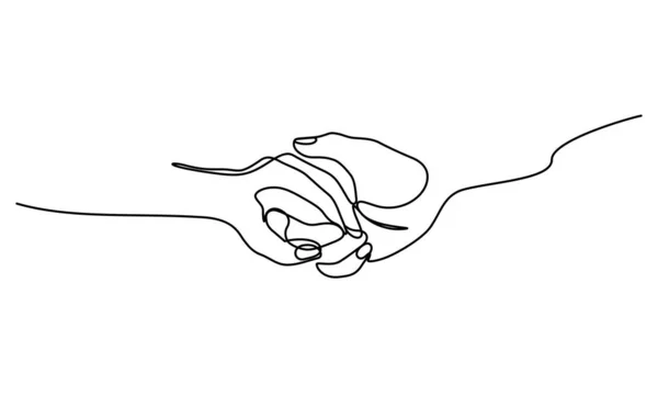 Two Hands Holding Continuous Line Drawing Minimalism Style — Stock Vector