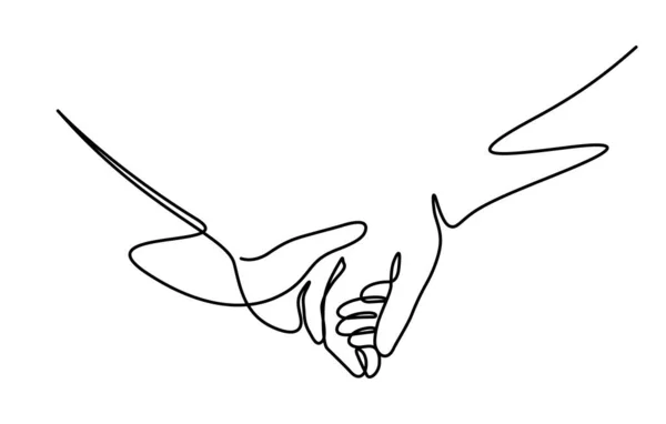 Couple Hands Holding Together One Line Drawing Style — Stock Vector