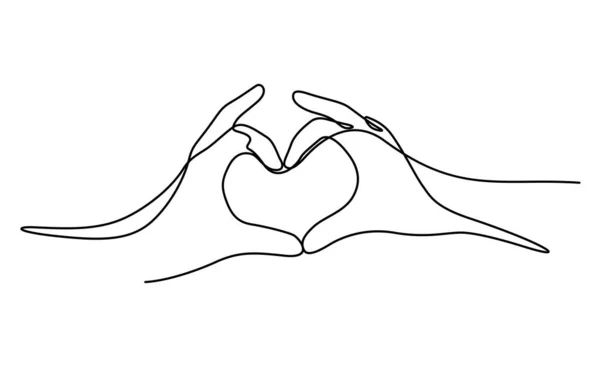 Paar Hände Machen Herzzeichen Durchgehender Linienzeichnung — Stockvektor