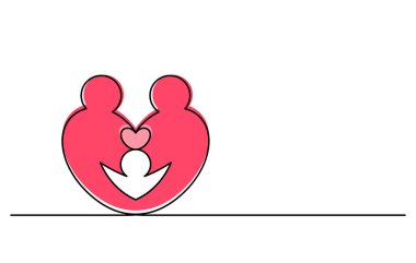 happiness family embracing concept in heart shape continuous line drawing vector illustration