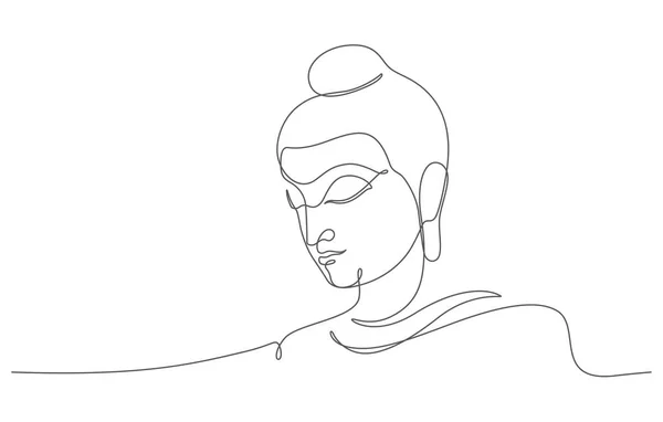 Buddha Face Portrait Continuous Line Drawing — Stock Vector