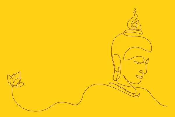 Buddha Faccia Linea Arte Decorata Con Loto Acqua Lily Continuous — Vettoriale Stock