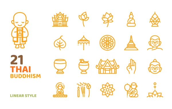タイ仏教ラインアイコンスタイルのベクトル図装飾 ウェブ アプリ ポスター ドキュメントなどのためのイラスト — ストックベクタ