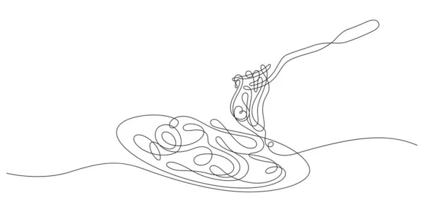 Menu Piatto Spaghetti Una Linea Continuità Disegno Stile Lineare — Vettoriale Stock