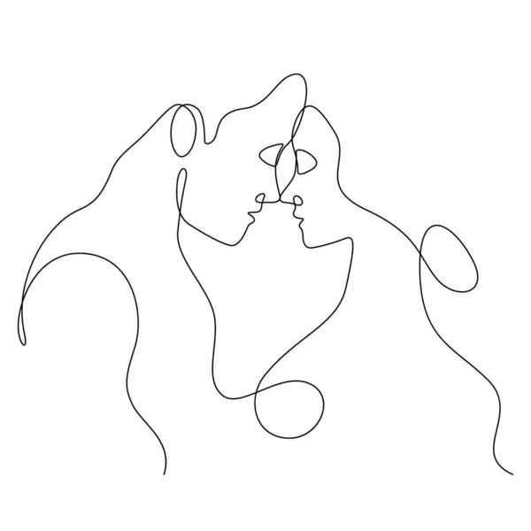 Couple Dans Nez Nez Pose Émotion Romantique Dans Dessin Ligne — Image vectorielle