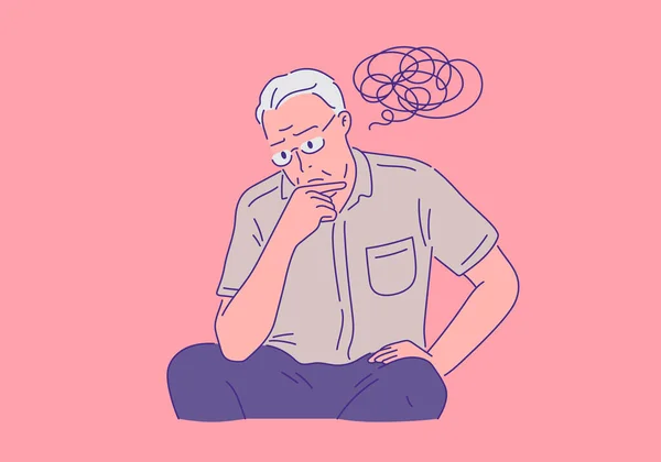 Suffering Elderly Man Thoughtful Pose Illustration Retirement Concept — Stock Vector