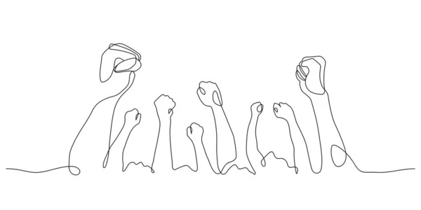 Розширюючи Руки Аудиторії Кулаками Жест Одного Малюнка Векторної Ілюстрації Заохочення — стоковий вектор