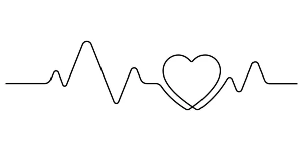 浪漫的简约主义连续线条画中的心跳脉动 爱和节奏的象征 — 图库矢量图片