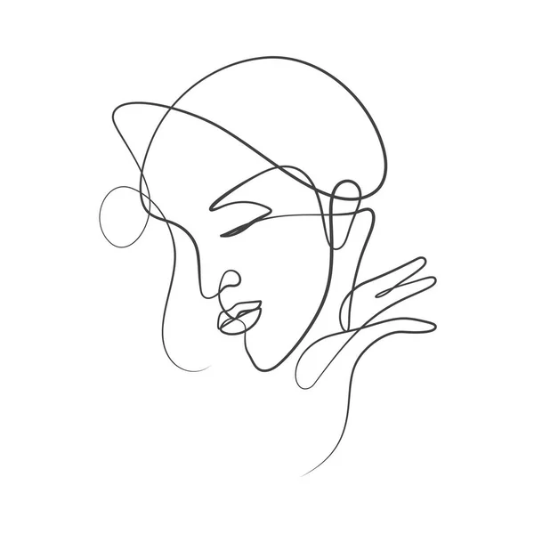 Kalligrafische Linienkunst Des Weiblichen Gesichts Fortlaufender Linienzeichnung Feminismus Und Schönheitskonzept — Stockvektor