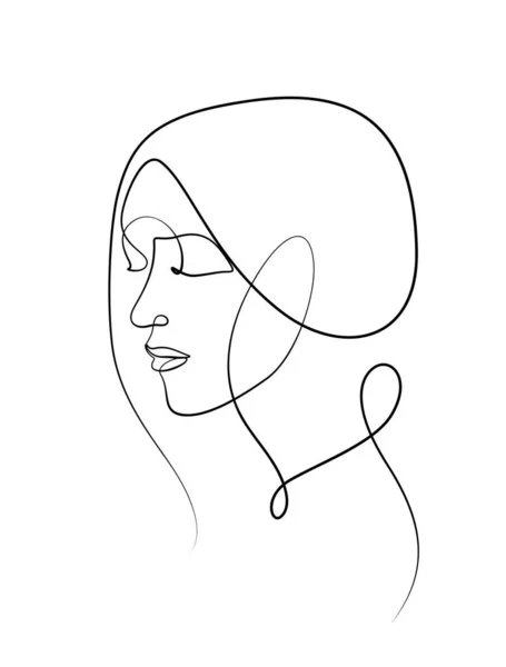 Femme Visage Oeil Fermé Calligraphique Beauté Concept Une Ligne — Image vectorielle
