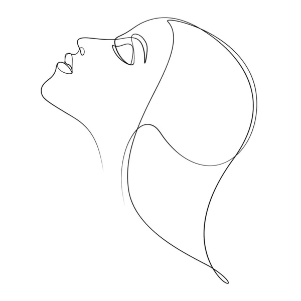 Mujer Cara Ojo Cerrado Belleza Caligrafía Femenina Una Línea Vector — Vector de stock