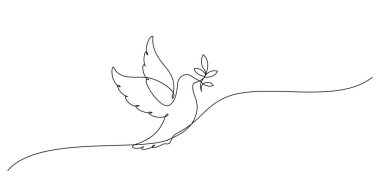 white dove with olive branch one line drawing continuous vector illustration peace and freedom concept clipart