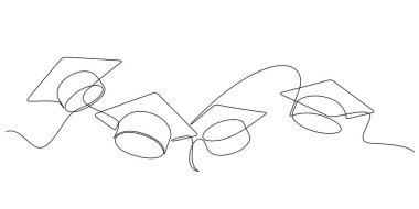 Mezuniyet şapkası kutlaması. Bir satır aralıksız at. Vektör çizimi minimalist.