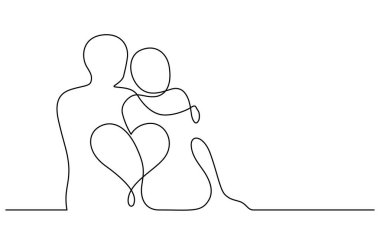 Romantik çift, bir çizgiyi kucaklıyor. Minimalist sanat çiziyor.