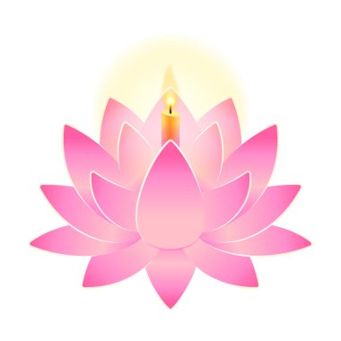 Lotus çiçeği ve mumlar Loy Krathong thailand 'ı selamlıyor ve nehir festivali temsilcisi illüstrasyonuna tapıyor.