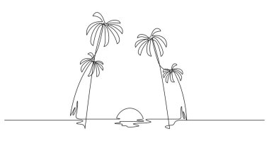 Deniz manzaralı, hindistan cevizi gün batımı ve gündoğumu tatili olan bir çizgi.