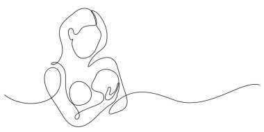 Anne sürekli bir çizim yaparak bebeği emziriyor. Emzirme hattı sanat minimalizmi illüstrasyonu