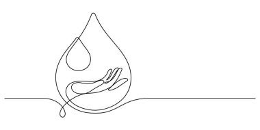 Dünya kan bağışı günü konsepti, el hareketi kan damlasına şekil veren el çizimi minimalist sanat tasviri.