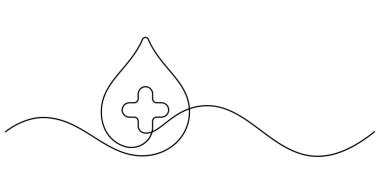 Kan bağışı günü işareti. Sürekli çizilen bir çizgi. Dekoratif sanat minimalizmi.