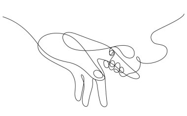 Bebek, ebeveyn eliyle dekoratif çizgiler çiziyor. Aile sevgisi kavramının sürekli çizimi minimalizm