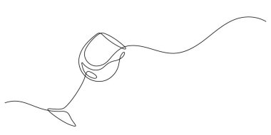 Şarap kadehi bir çizgi içerken sürekli el çizimi minimalist sanat dekorasyonu