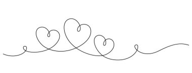three heart shape decorate one line drawing continuous handdrawn minimalism art ornament