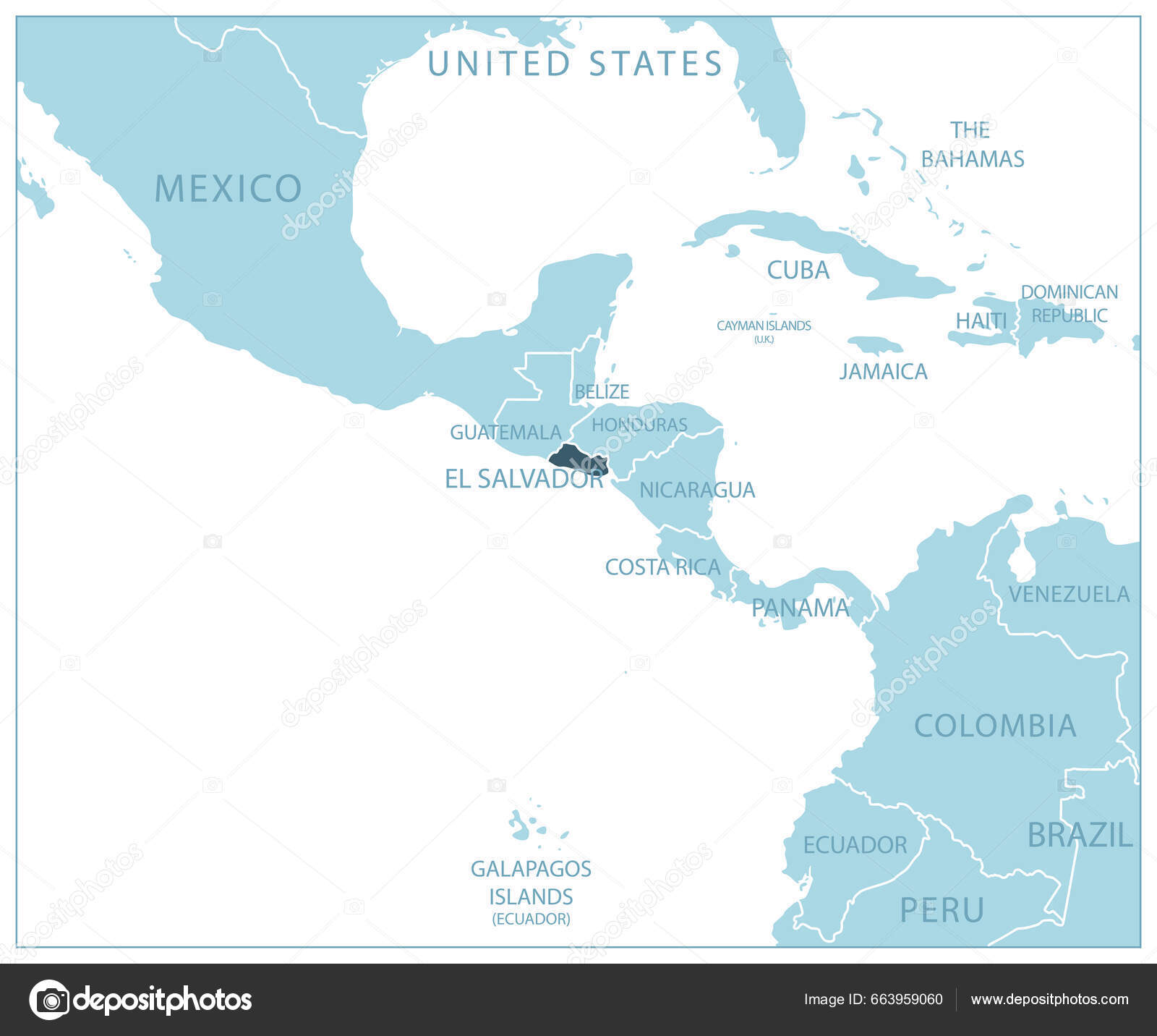 萨尔瓦多有邻国和名字的蓝色地图矢量说明图库矢量图©gt29 663959060