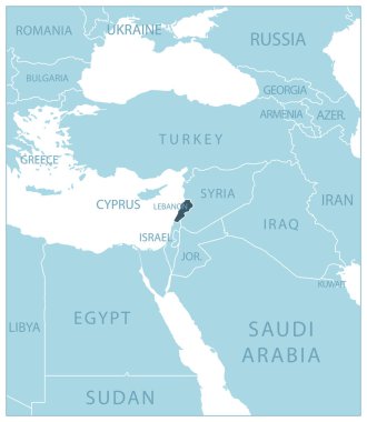 Lübnan. Komşu ülkelerin ve isimlerin olduğu mavi harita. Vektör illüstrasyonu
