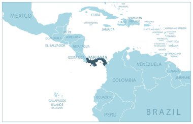 Panama - Komşu ülkelerin ve isimlerin olduğu mavi harita. Vektör illüstrasyonu