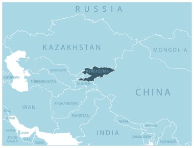 Kırgızistan - mavi harita komşu ülkeler ve isimler. Vektör illüstrasyonu