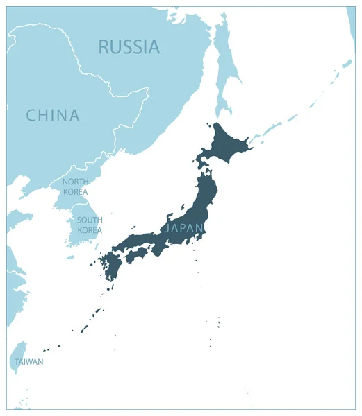 Japón Mapa Azul Con Los Países Vecinos Nombres Ilustración Vectorial — Archivo Imágenes Vectoriales