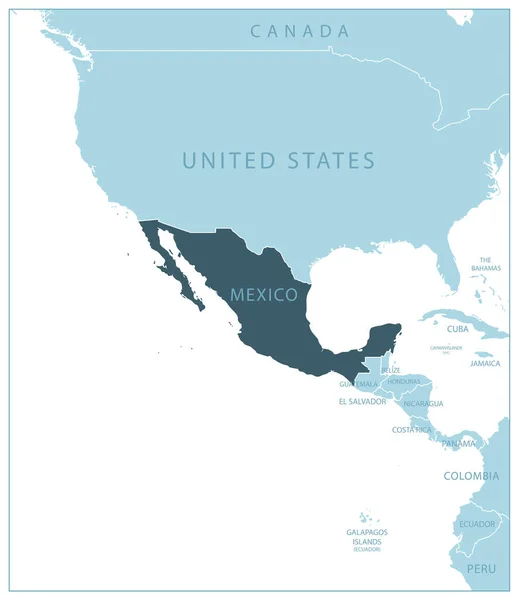Мексика Синя Карта Сусідніми Країнами Назвами Приклад Вектора — стоковий вектор