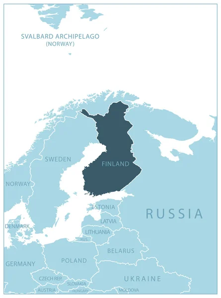 Finnország Kék Térkép Szomszédos Országokkal Nevekkel Vektorillusztráció — Stock Vector