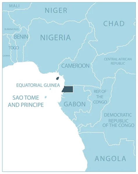Guinea Ecuatorial Mapa Azul Con Los Países Vecinos Nombres Ilustración — Vector de stock