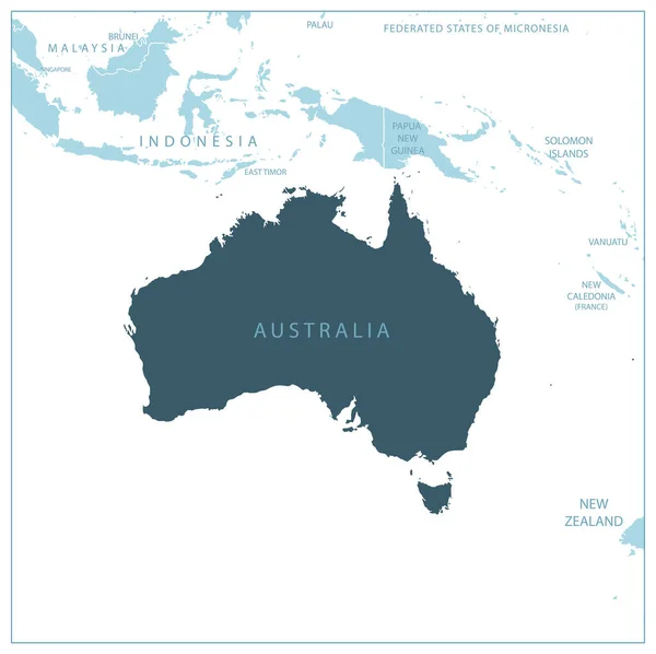 Australien Blaue Karte Mit Nachbarländern Und Namen Vektorillustration — Stockvektor