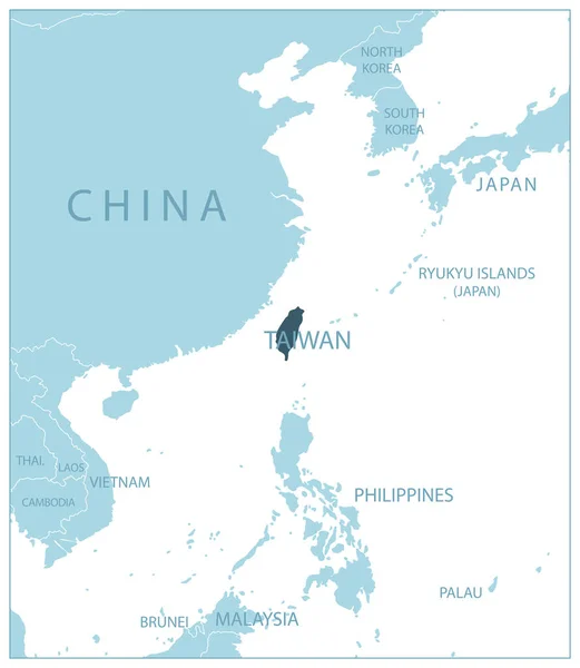Taiwán Mapa Azul Con Los Países Vecinos Nombres Ilustración Vectorial — Archivo Imágenes Vectoriales