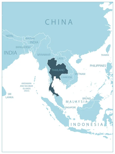 Thailand Blå Karta Med Grannländer Och Namn Vektorillustration — Stock vektor