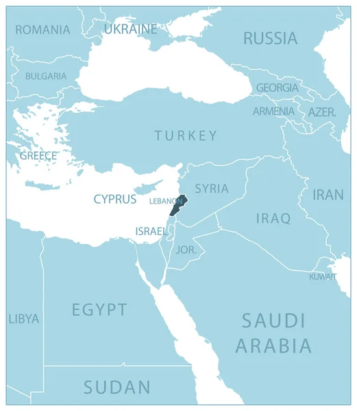 Ливан Синяя Карта Соседними Странами Названиями Векторная Иллюстрация — стоковый вектор