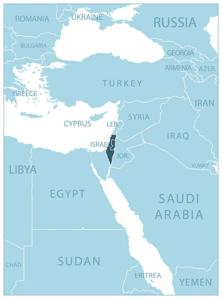Israel Mapa Azul Con Los Países Vecinos Nombres Ilustración Vectorial — Archivo Imágenes Vectoriales
