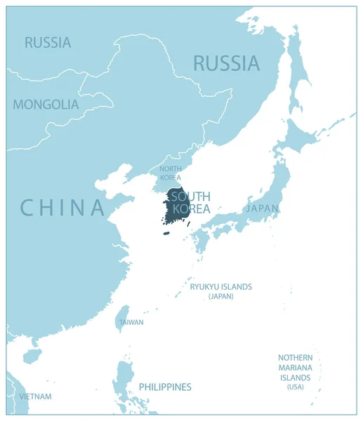 Corea Del Sur Mapa Azul Con Los Países Vecinos Nombres — Archivo Imágenes Vectoriales