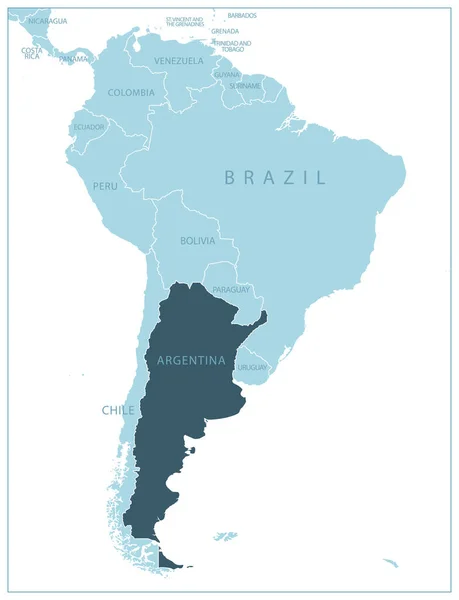 阿根廷 与邻国和地名的蓝色地图 矢量说明 — 图库矢量图片